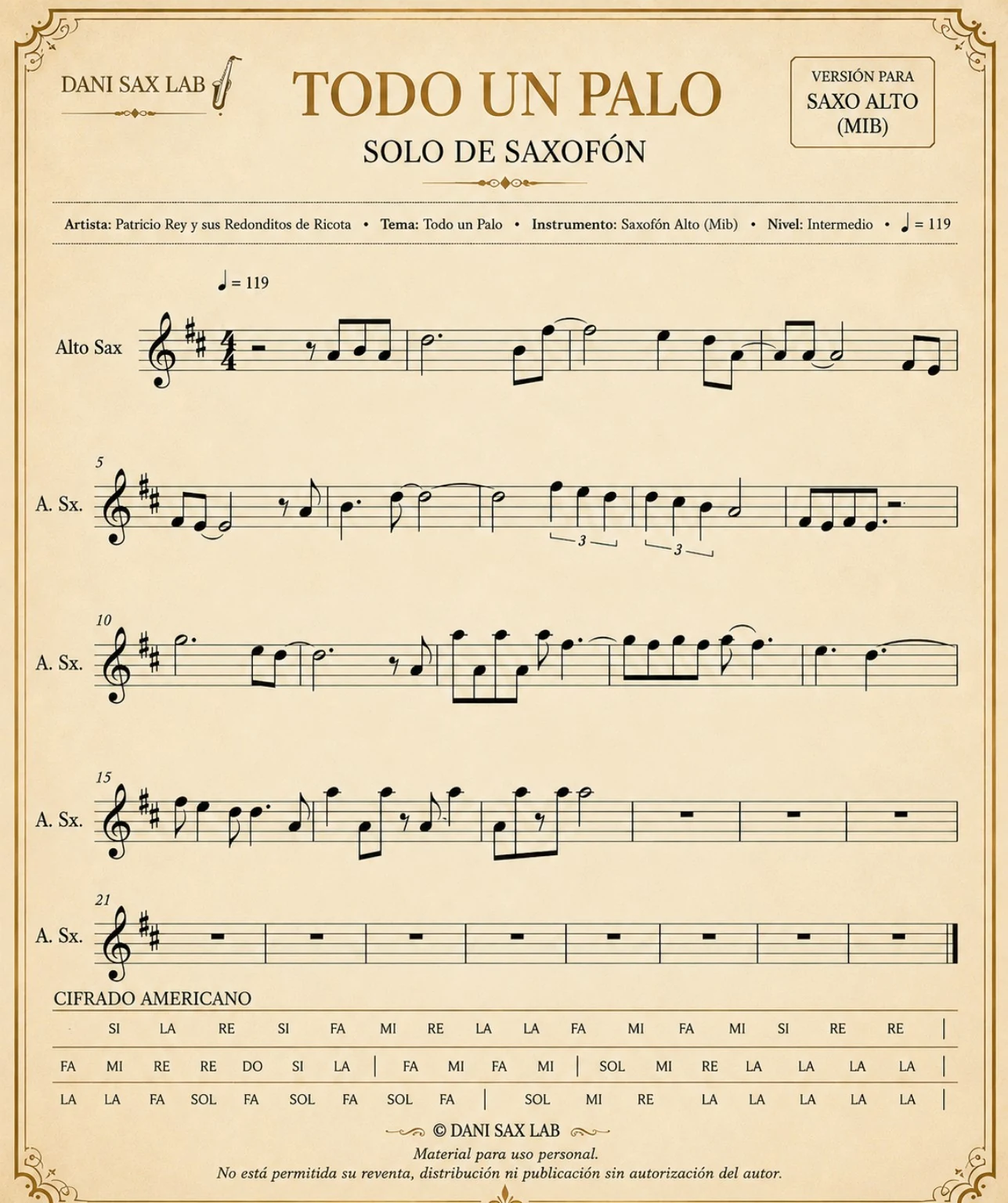 Portada de la partitura Todo un Palo para saxo alto